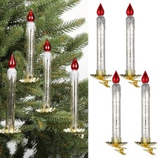 4 Pcs Silver White Mercury Glass Christmas Tree Candles Vintage Clip on Candl...