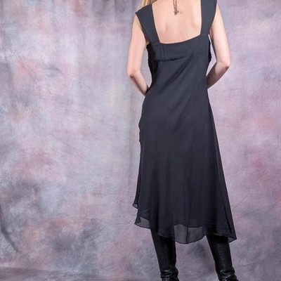 y2k asymmetrical dress Vintage Black Silk Ruched Midi S/ M Whimsigoth Fairy summer party dress
