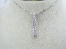 a376 Dazzling 14k White Gold Bar Pendant Necklace Encrusted Diamonds Down Front