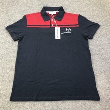 Sergio Tacchini Polo Shirt Mens Medium Blue Red Colorblock Logo Short Sleeve