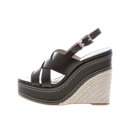 MICHAEL KORS Damen Schuhe Sandale Nora Wedge Leder schwarz Keilabsatz 13 cm Kordelzug