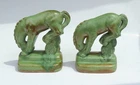 Frankoma Art Pottery Figural Bucking Bronco Bookends Prairie Green