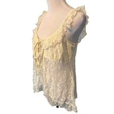 Reclaimed Vintage Lace Ruffle Tie Front Cami Cream Sheer Y2K Romantic Tank Top 8