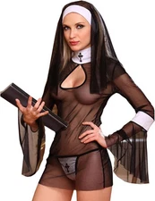 Women Nun Costume Anime Role Play Cosplay Lingerie Mesh Naughty Outfit Dress