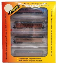 N MDC Roundhouse 89415 50' Overland PRR 4-car Pass Set (Rap+Knuc cplr) NIB #4