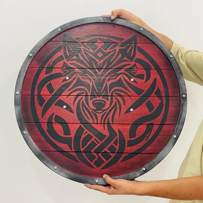 Red Wolf Viking Shield: Battleworn Wooden Shield, 24 Inch