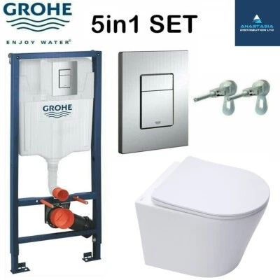 GROHE/ANAS Rimless wall hung pan grohe wc frame concealed cistern 1.12 soft close seat 3877