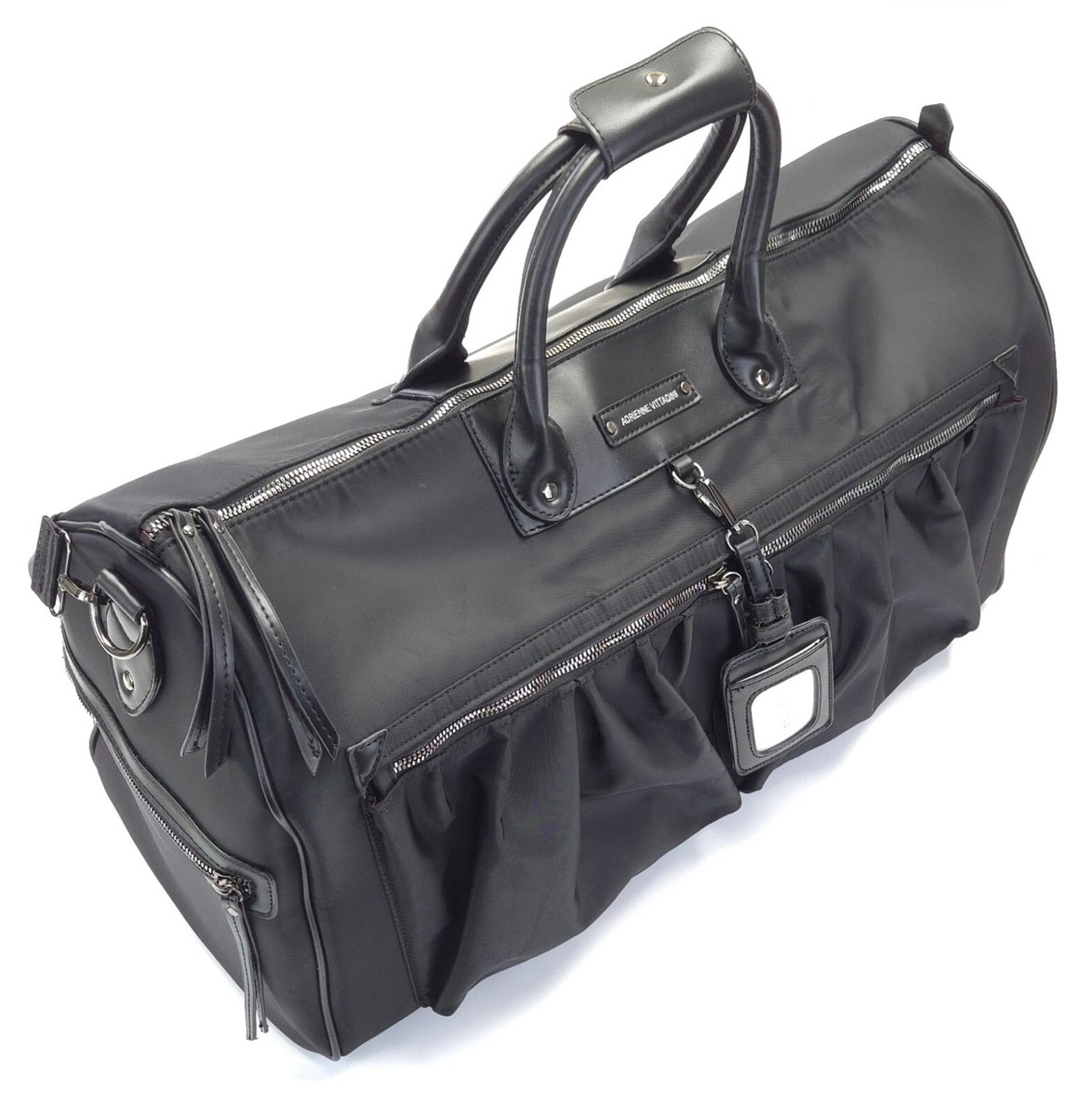 Adrienne Vittadini Black Matte Nylon Weekender Travel Duffel Bag