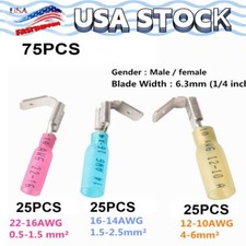 75pcs 3 Way Wire Connectors Heat Shrink Piggyback Spade Terminals 22-10AWG