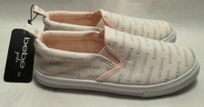 New bebe Girls Youth 2 Pink/Silver Logo Cushion Comfort Slip on Flat Sneakers