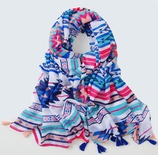 White and Blue Summer Scarves for Women Light Weight Spring Shawl Cover Up Wraps
