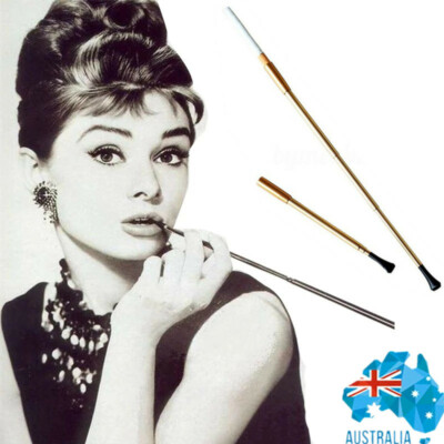 2x Ladies 1920s Smoking Pipe Filter Telescopic Gold Metal Slim Cigarette  Holder