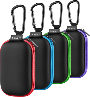 4 Pack Earbuds Carrying Case with Carabiner, Portable Earphone & Cable Organizer