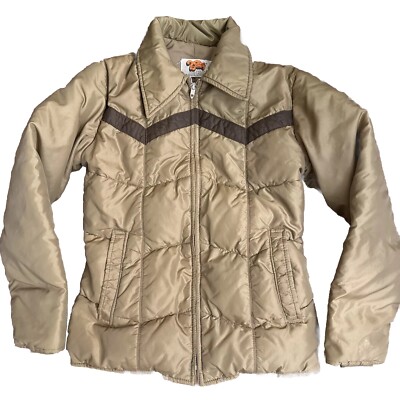 Vintage Women’s Goose Down Jacket Comfy Brand Full Zip Brown Snow Rain Zip  D416