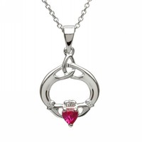Silver Irish Celtic Claddagh Trinity Ruby July Birthstone Necklace Boxed Silver Irish Celtic Claddagh Trinity Ruby July Birthstone Necklace Boxed
