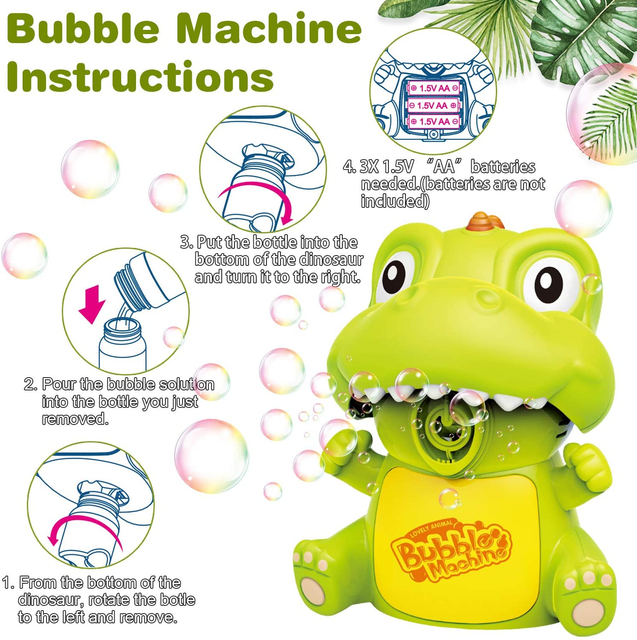 HOMOFY Bubble Machine Toys,Cute Dinosaur Bubble Blower,Music/Light