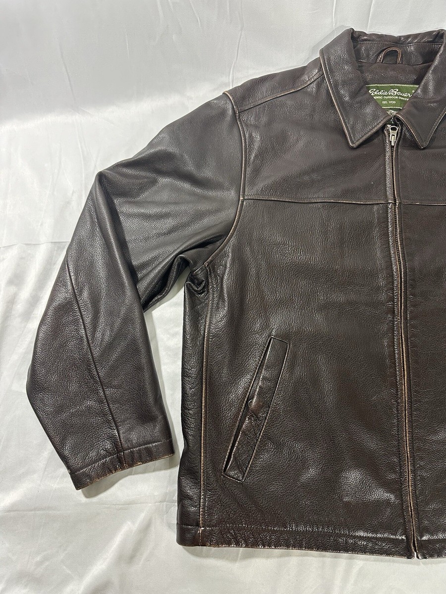 Vintage Eddie Bauer Leather Jacket Mens Large Full Zip