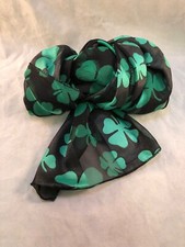 Vintage St. Patrick's Irish Shamrock Clover Lucky Scarf Black Green Striped 59  