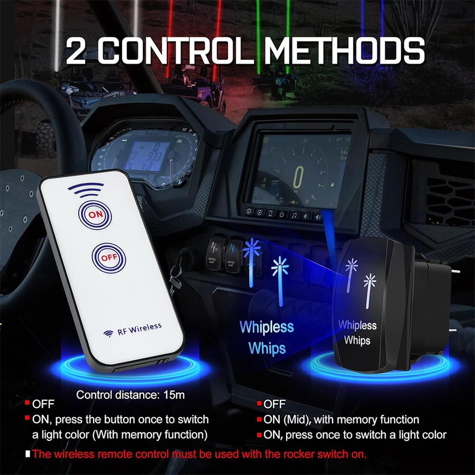 Para CFMoto ZForce CForce ATV UTV Par RGBW Láser LED Látigo Luz Control Remoto sin Látigo Foto 4 de 4