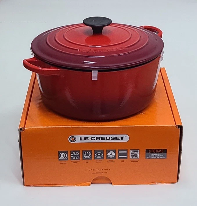 Le Creuset Round Dutch Oven Enameled Cast Iron Cerise 4.5 Qt