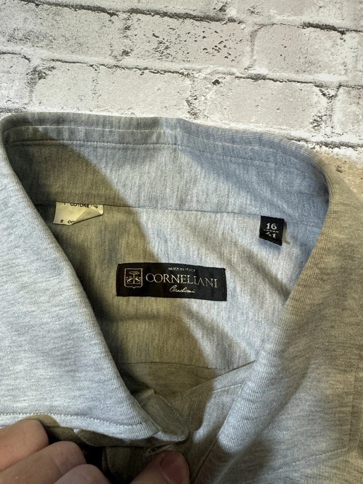 Corneliani Hombres 16 41 Gris Jersey Sólido Algodón Suave Vestido Camisa Usada en Excelente Condición Foto 2 de 4