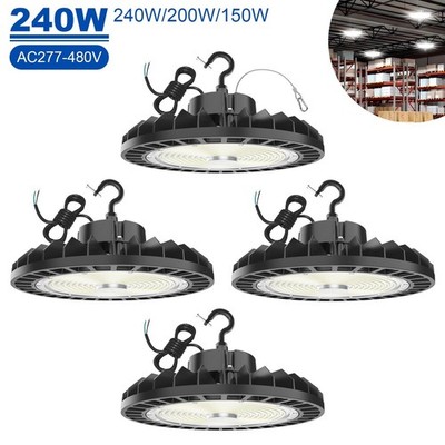 277-480V UFO LED High Bay Lighting 4Pack 240W 36000LM Commercial Warehouse Lamp