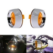 2x Bullet Turn Signal Light Amber Lens Chrome ABS Cover For Harley Dyna Touring