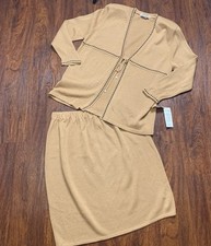 New San Remo Laura Knits Satire Sweater Cardigan Skirt Set Sz L/XL Made In USA