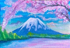 “Dawn of Mt. Fuji” - By RavenHyers, original Miniture painting 