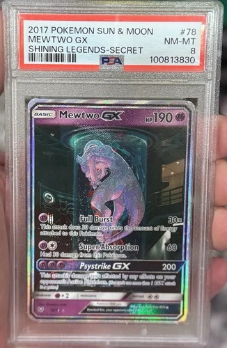 Pokemon 2017 Mewtwo GX 78/73 Alt Art Secret Rare Shining Legends PSA 8 Mewtube