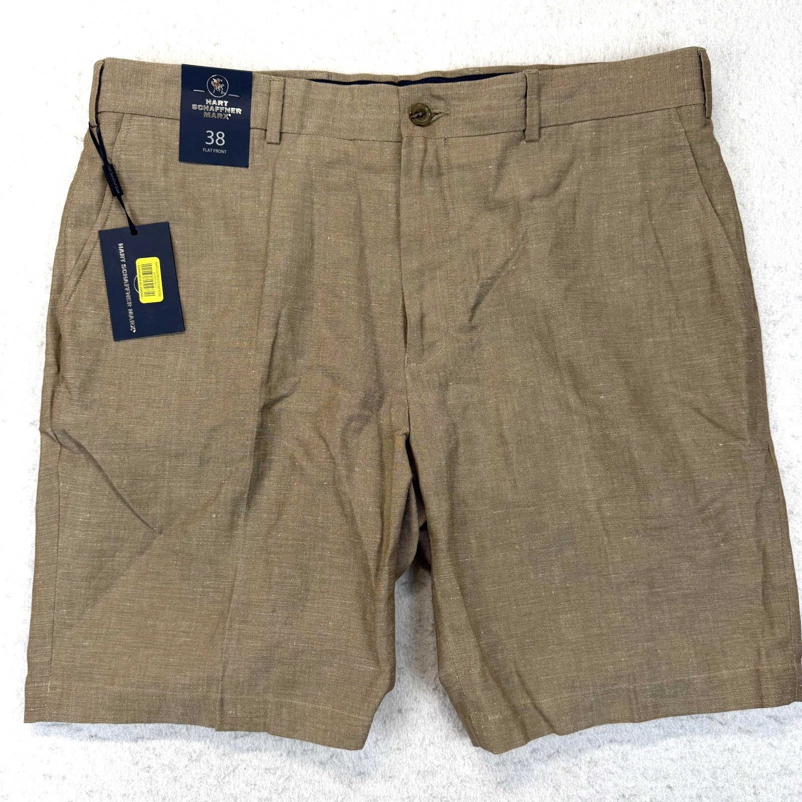 Hart Schaffner Marx Shorts Mens 38 NEW Brown Linen Wool Chino Flat Front Casual
