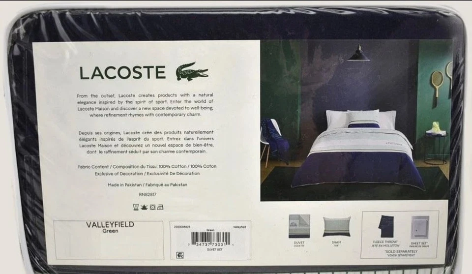 Juego de funda nórdica y fundas Lacoste Valleyfield KING $275 verde a cuadros vasija blanca Foto 2 de 4