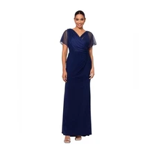 Betsy & Adam Navy Chiffon Draped Gown Elegant Formal Evening Dress NWT 12