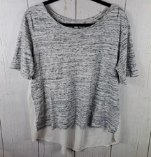 LOFT Size Large Womens Gray White Short Sleeve Casual Top