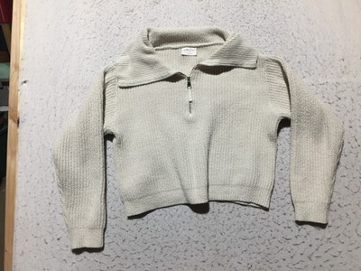Allie Rose Fuzzy Sherpa Sweater Womens L Large Cream Mock Neck 1/2
