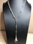 B3231 RLM Robert Lee Morris Lariat Paperclip  Amethyst Drop Silver Plated 18-20"