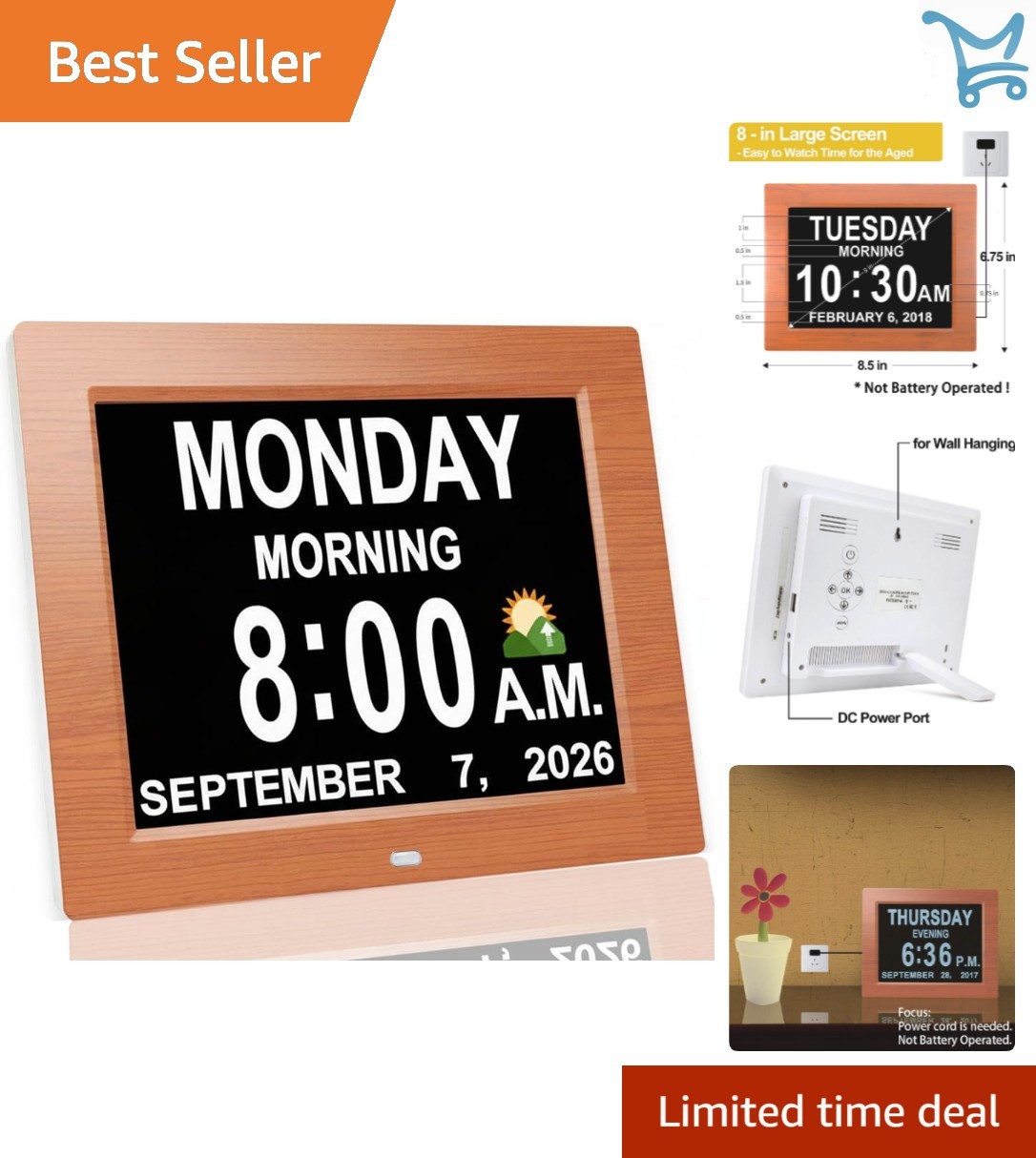 8in Large Screen Multiple Alarms For Elderly Impaired Vision