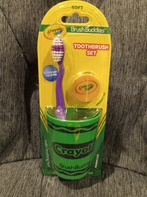 Crayola Toothbrush Set Brush Buddies Green Rinsing Cup, Soft Brush, And Cap