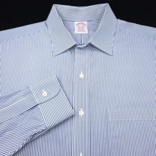 Brooks Brothers Dress Shirt 16.5 35 White Blue Pinpoint Oxford Madison Classic