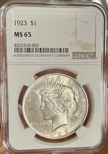 1923 NGC MS65 90% Silver Peace Dollar. Beautiful Uncirculated US Coin. 🔥🪙