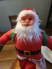 Vintage Nylon Santa Plush Parachute Material Plastic Face
