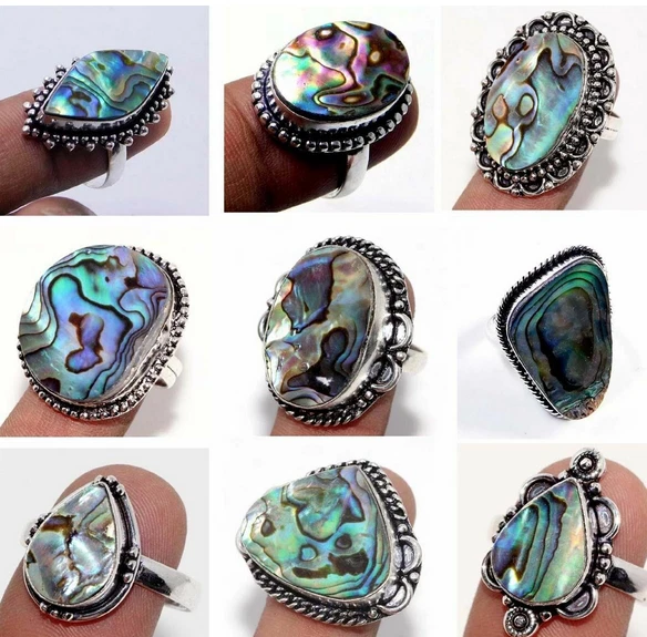 Lote de anillos de cristal con cáscara de abulón natural ~ anillos hechos a mano ~ anillos de preocupación ~ delicado regalo ~ Foto 3 de 3