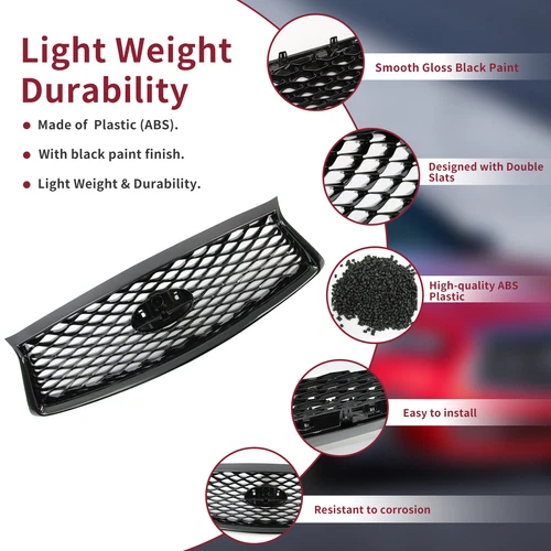 For Infiniti Q50 2018-2020 2021 Gloss Front Bumper Grill Upper Grille W/O Sensor - Picture 3 of 14