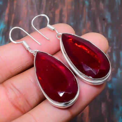 Mozambique Garnet Gemstone Handmade 925 Sterling Silver Jewelry Earring Gifts
