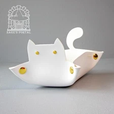 Sage's White Enchanted Cat Dice Tray | DND Dice Tray TTRPG Cute Kitty Dice Tray