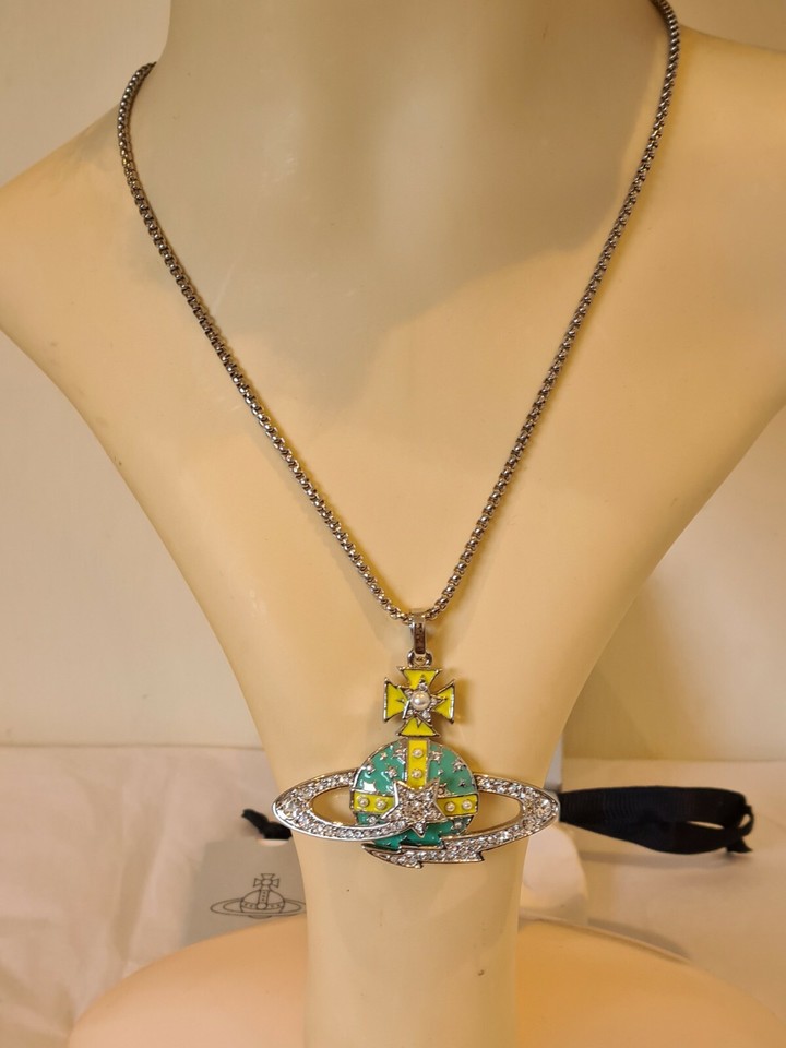 Vivienne Westwood Large green Shooting Star Orb Necklace New Box eBay