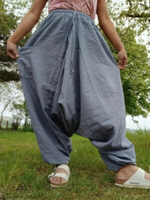 Graue Haremshose Baggy Aladin Genie Thai Fischer Herren Damen Sommerhose