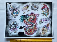 Vintage Art Tattoo Flash Sheet 3 Dragon Eagle Skull