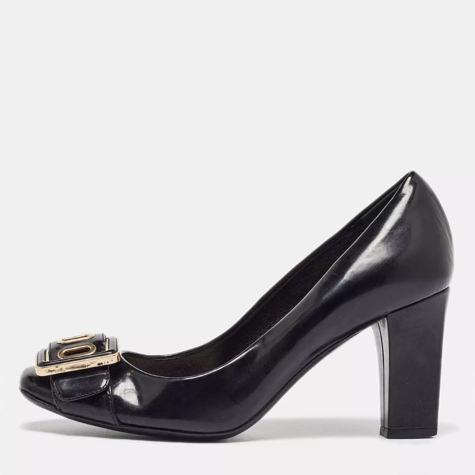 Escarpins Dior en cuir verni noir détail boucle taille 36