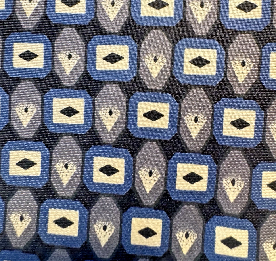 Corbata Oscar de la Renta Couture negra beige azul topo 100 % seda 4" ancho 58" largo Foto 3 de 4